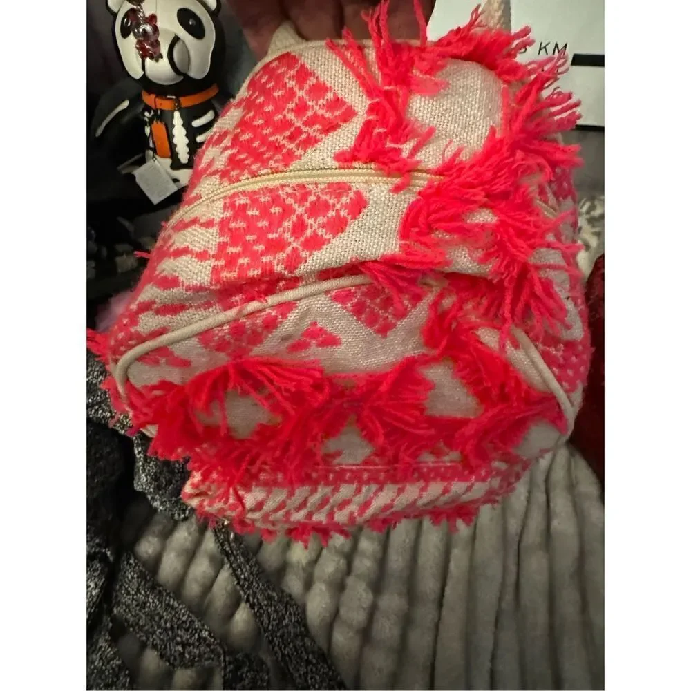 Neon red/pink boho festival backpack bag made in india